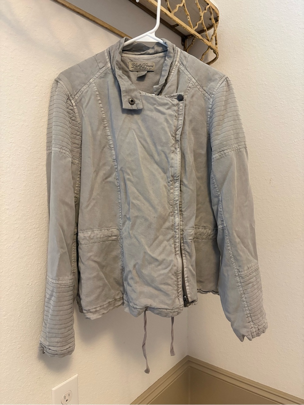 Lucky Brand Light Gray Linen Utility Moto Jacket L